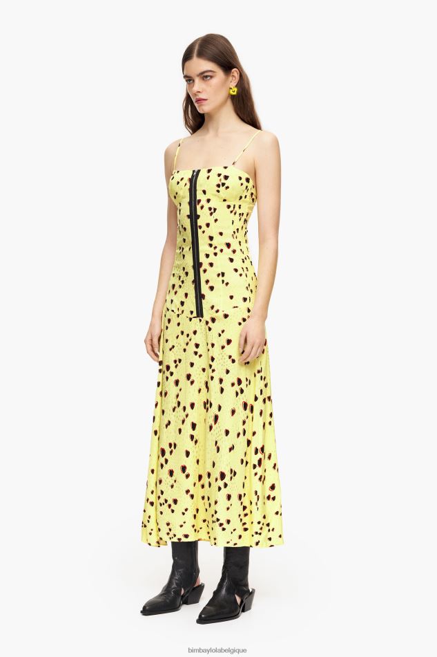 vêtements Bimba Y Lola robe mi-longue à imprimé petits cœurs jaune HV4486222