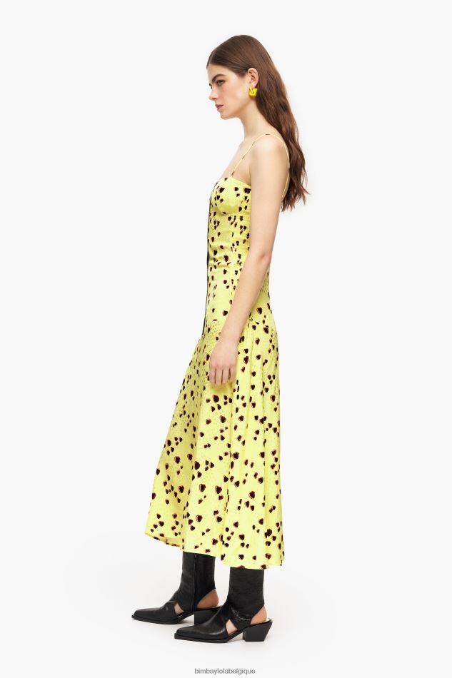 vêtements Bimba Y Lola robe mi-longue à imprimé petits cœurs jaune HV4486222