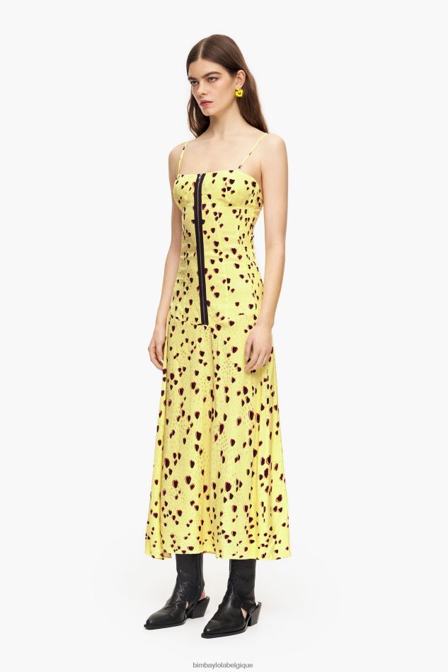 vêtements Bimba Y Lola robe mi-longue à imprimé petits cœurs jaune HV4486223