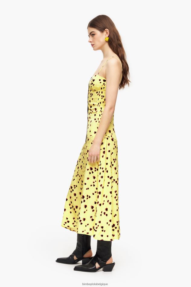 vêtements Bimba Y Lola robe mi-longue à imprimé petits cœurs jaune HV4486223