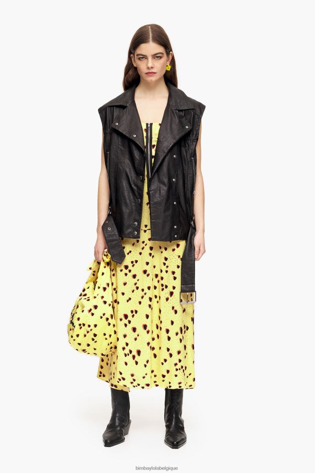 vêtements Bimba Y Lola robe mi-longue à imprimé petits cœurs jaune HV4486223