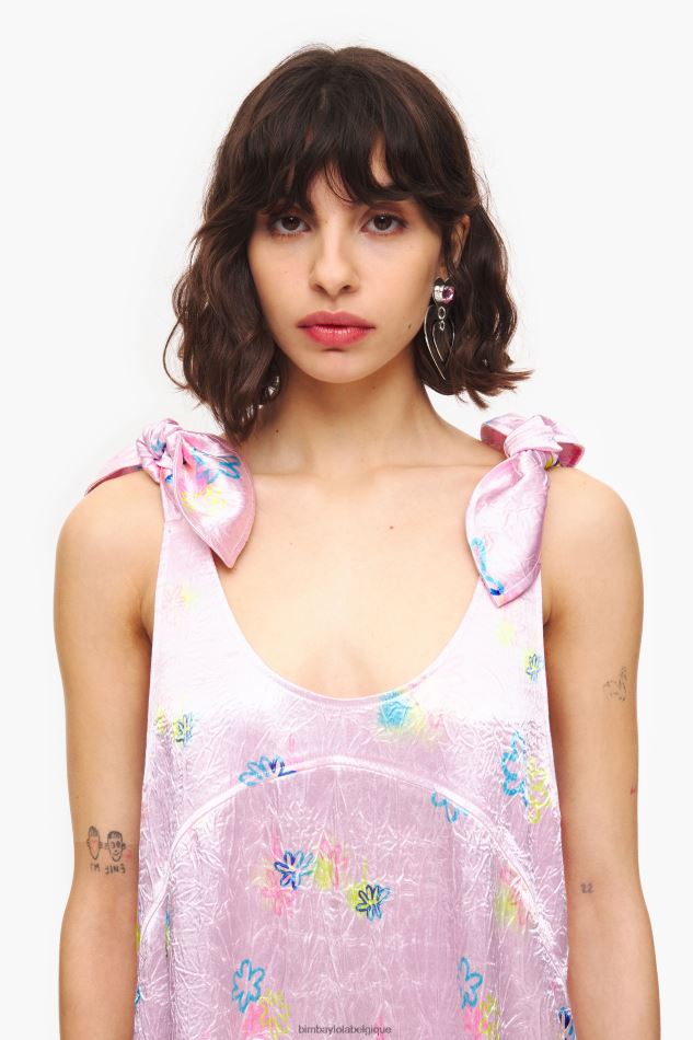 vêtements Bimba Y Lola robe mi-longue trapèze à fleurs imprimées rose HV4486214