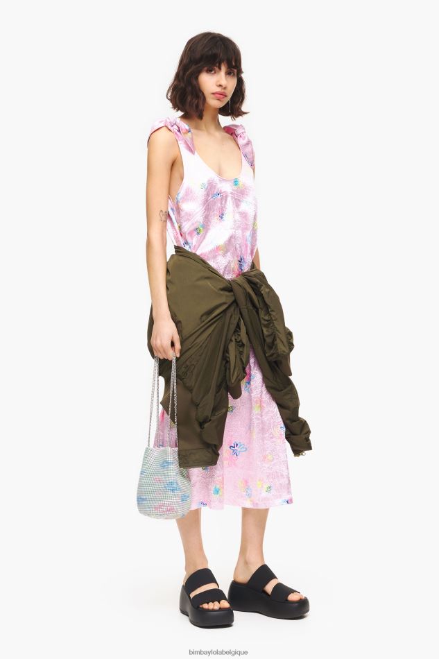 vêtements Bimba Y Lola robe mi-longue trapèze à fleurs imprimées rose HV4486214