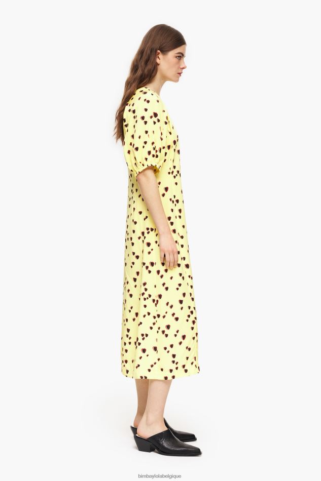 vêtements Bimba Y Lola robe mi-longue trapèze à imprimé petits cœurs jaune HV4486221