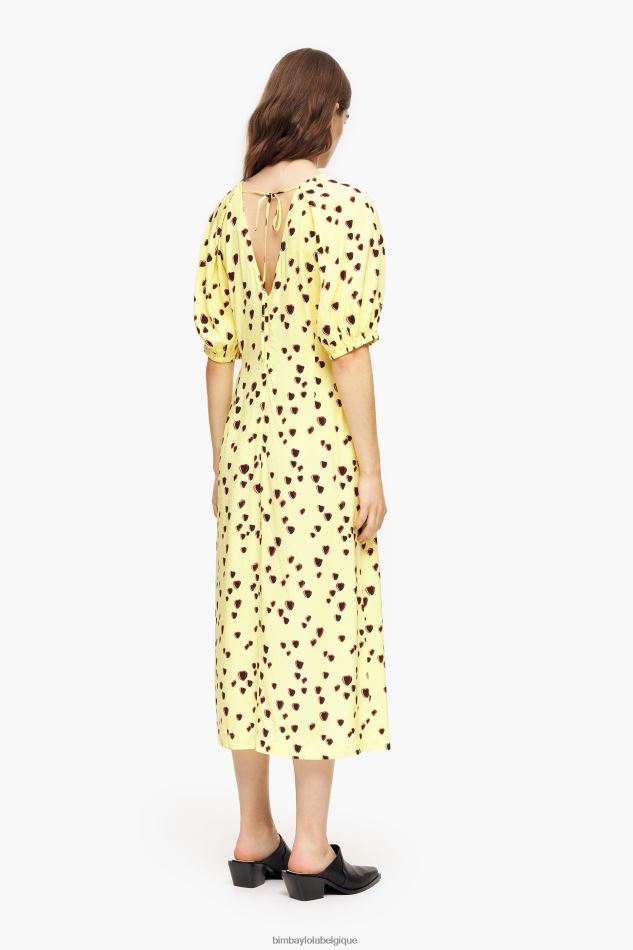 vêtements Bimba Y Lola robe mi-longue trapèze à imprimé petits cœurs jaune HV4486221