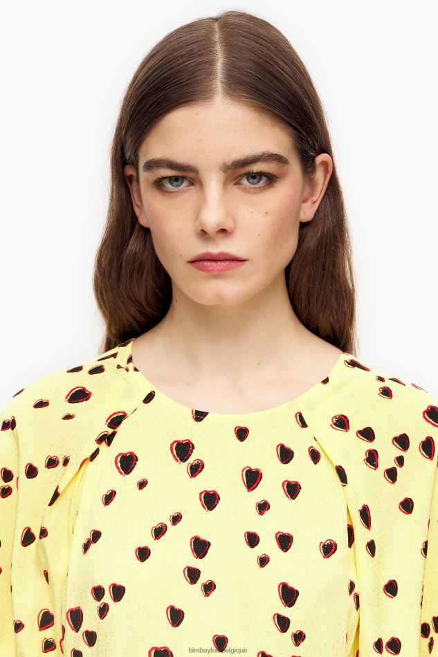 vêtements Bimba Y Lola robe mi-longue trapèze à imprimé petits cœurs jaune HV4486221