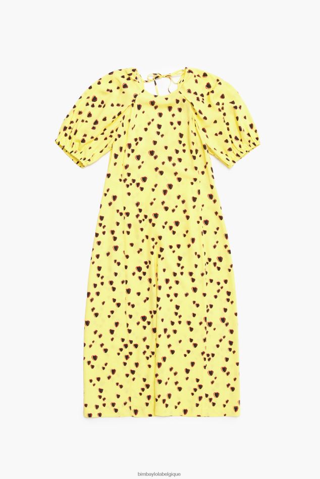 vêtements Bimba Y Lola robe mi-longue trapèze à imprimé petits cœurs jaune HV4486221
