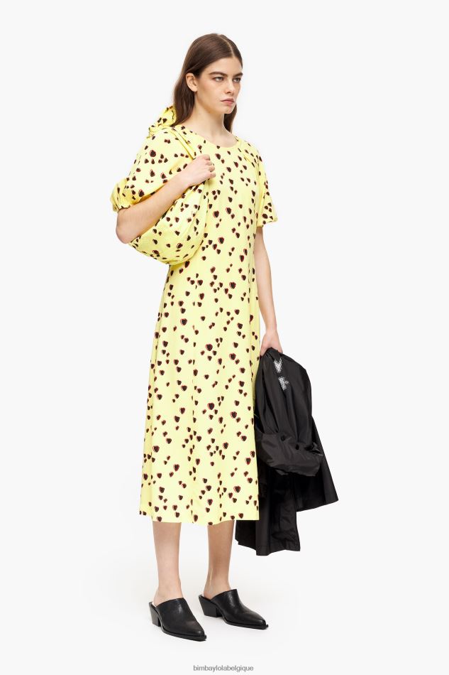 vêtements Bimba Y Lola robe mi-longue trapèze à imprimé petits cœurs jaune HV4486221