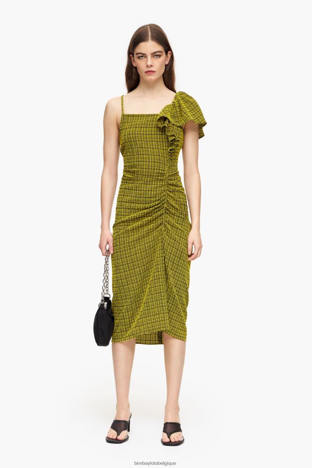 vêtements Bimba Y Lola robe midi fluide à carreaux jaune HV4486240