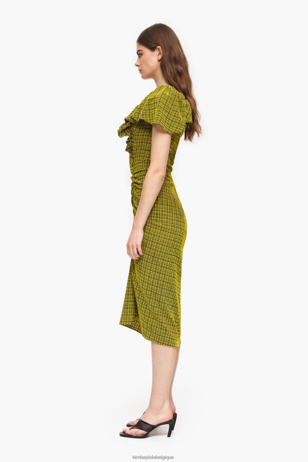 vêtements Bimba Y Lola robe midi fluide à carreaux jaune HV4486240