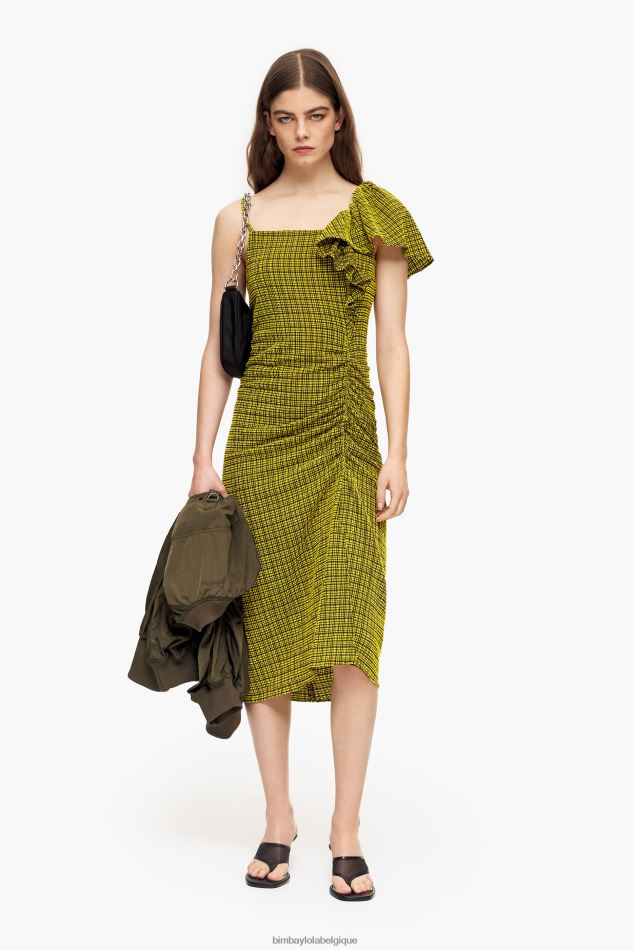 vêtements Bimba Y Lola robe midi fluide à carreaux jaune HV4486240
