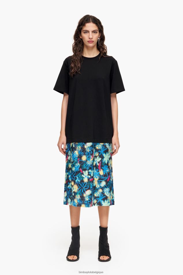 vêtements Bimba Y Lola robe t-shirt mi-longue à fleurs graffiti bleu HV4486235