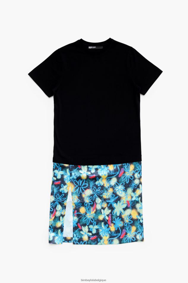 vêtements Bimba Y Lola robe t-shirt mi-longue à fleurs graffiti bleu HV4486235