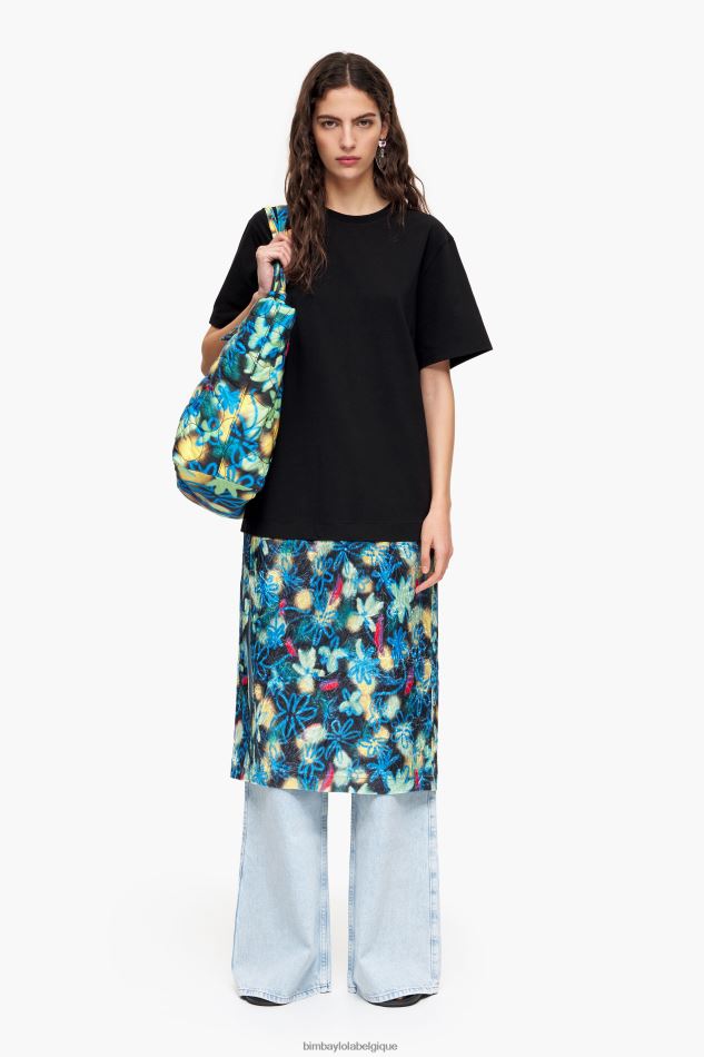 vêtements Bimba Y Lola robe t-shirt mi-longue à fleurs graffiti bleu HV4486235