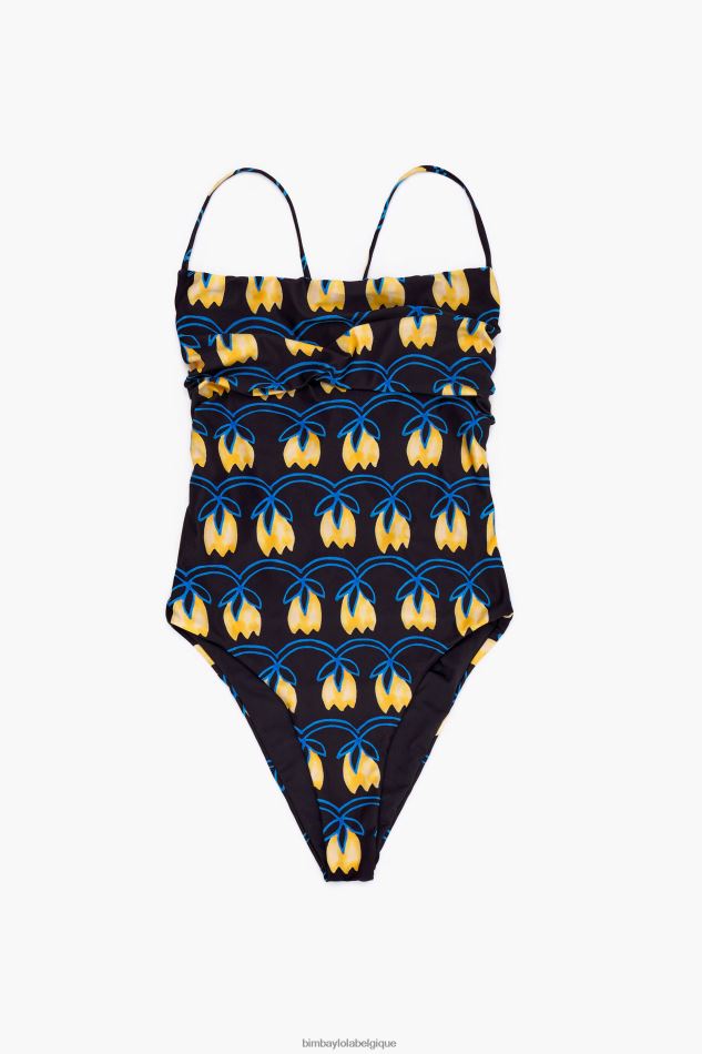 vêtements Bimba Y Lola maillot de bain imprimé tulipe noire jaune HV4486888