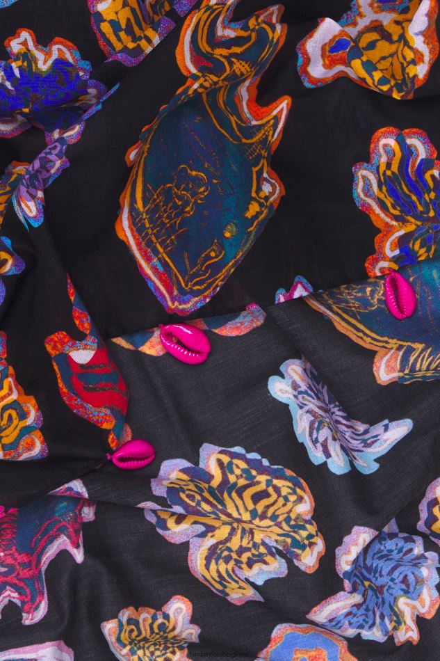 vêtements Bimba Y Lola paréo de mer court poisson en coton noir HV44861207