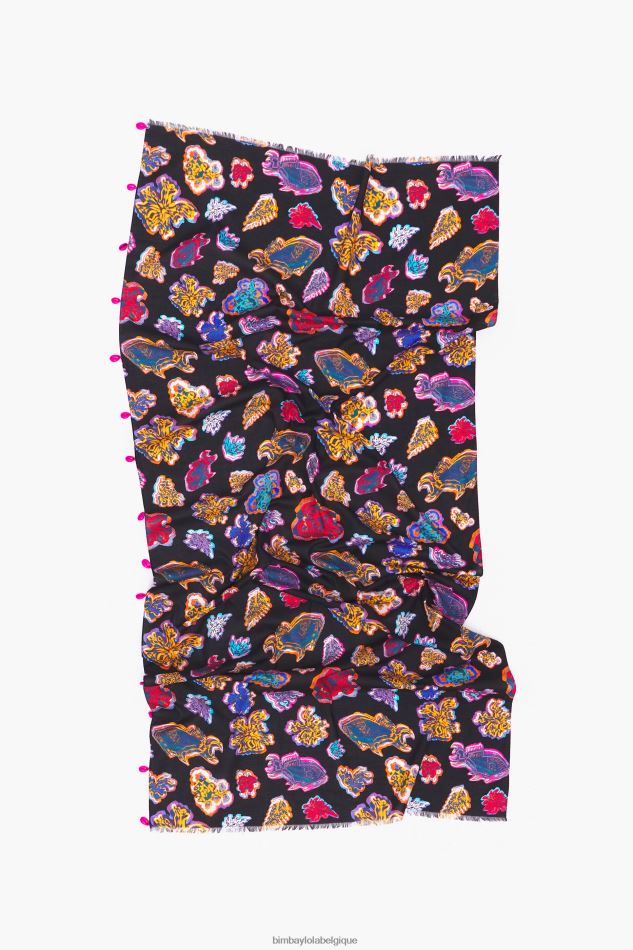 vêtements Bimba Y Lola paréo de mer court poisson en coton noir HV44861207