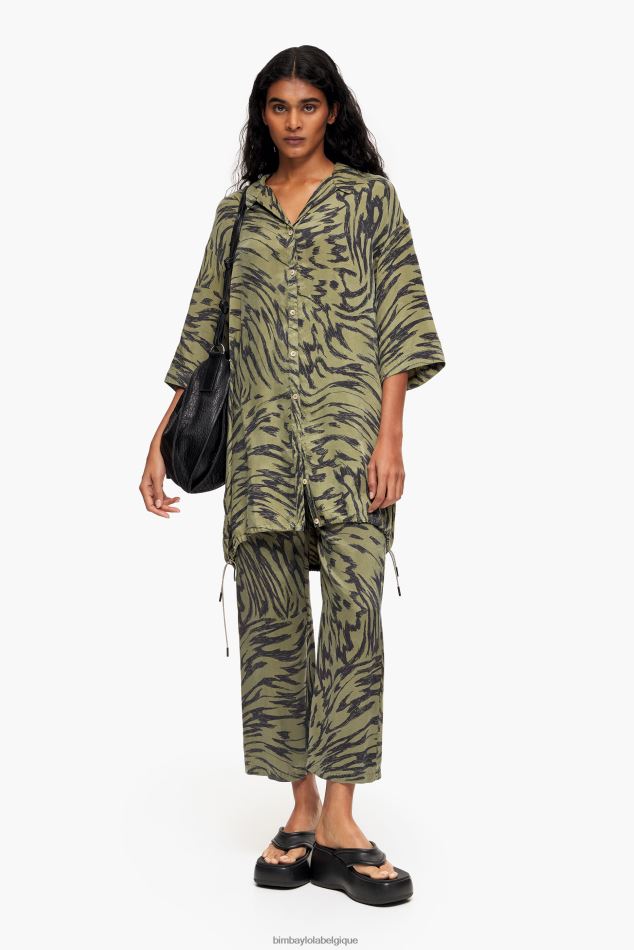 vêtements Bimba Y Lola chemise oversize à imprimé aile de papillon kaki HV4486323