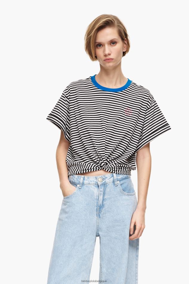 vêtements Bimba Y Lola t-shirt boxy à nœud noir et blanc HV4486320