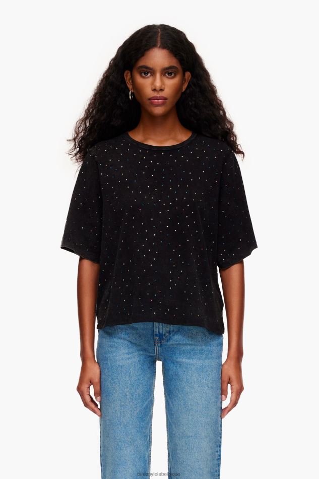 vêtements Bimba Y Lola t-shirt boxy pierres multicolores noir HV4486296