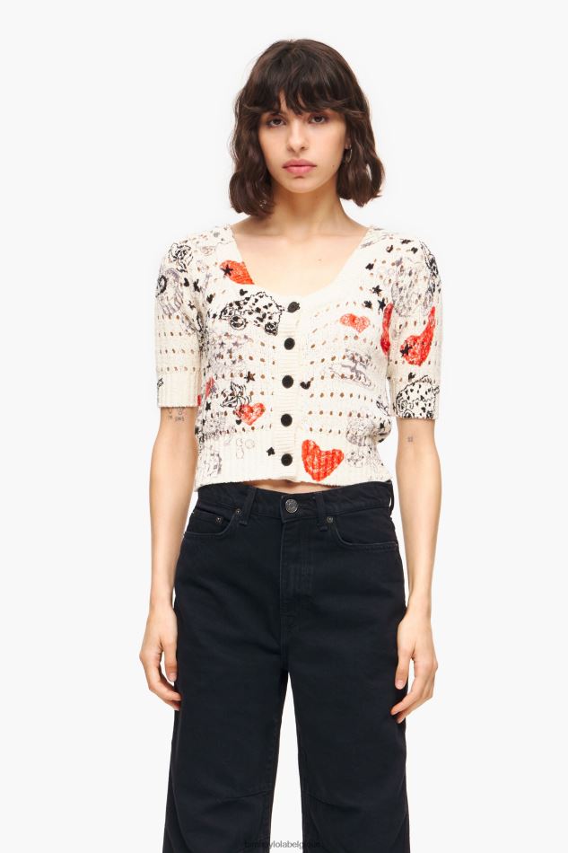 vêtements Bimba Y Lola cardigan ajusté en maille ajourée à imprimé cœur surnom HV4486371