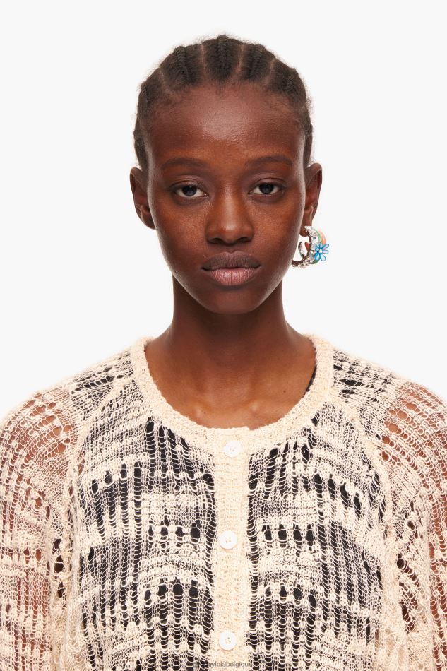 vêtements Bimba Y Lola cardigan en lin à mailles ajourées écru HV4486361