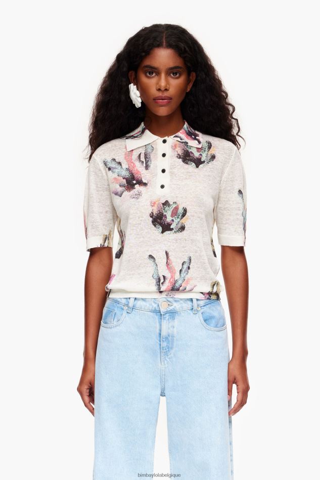 vêtements Bimba Y Lola polo en maille imprimé corail Ivoire HV4486354