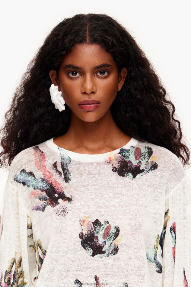 vêtements Bimba Y Lola pull en lin imprimé corail Ivoire HV4486353