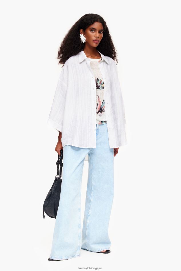 vêtements Bimba Y Lola pull en lin imprimé corail Ivoire HV4486353