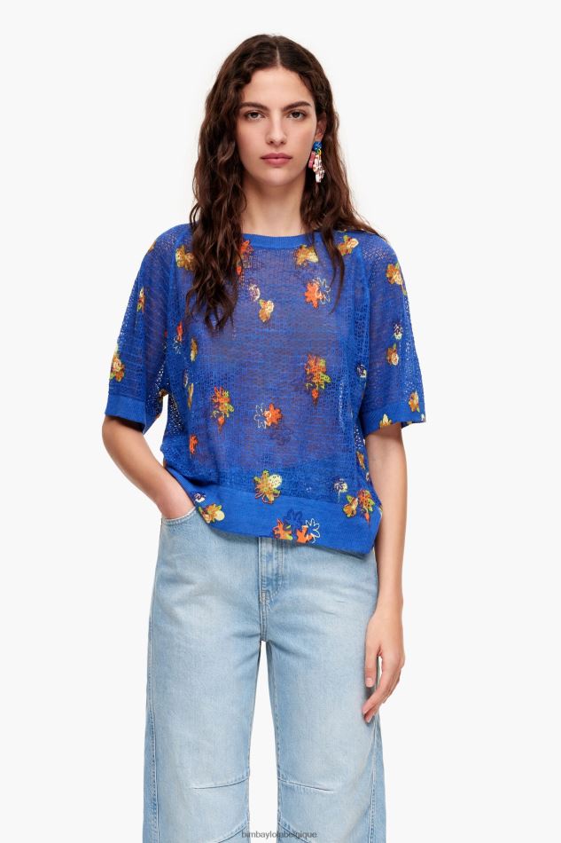vêtements Bimba Y Lola pull en lin à imprimé fleuri bleu HV4486390