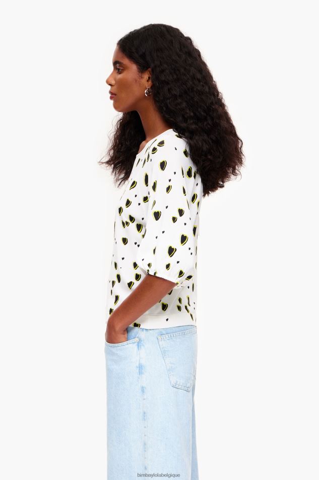 vêtements Bimba Y Lola pull en lin imprimé petits coeurs Ivoire HV4486370