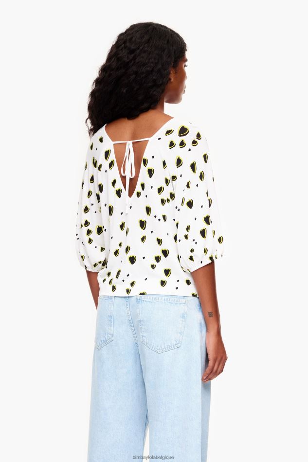 vêtements Bimba Y Lola pull en lin imprimé petits coeurs Ivoire HV4486370