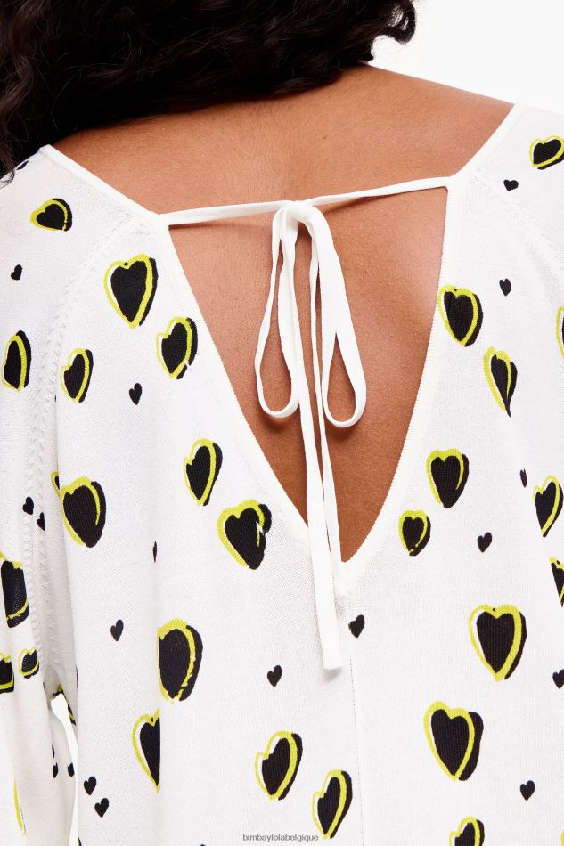 vêtements Bimba Y Lola pull en lin imprimé petits coeurs Ivoire HV4486370