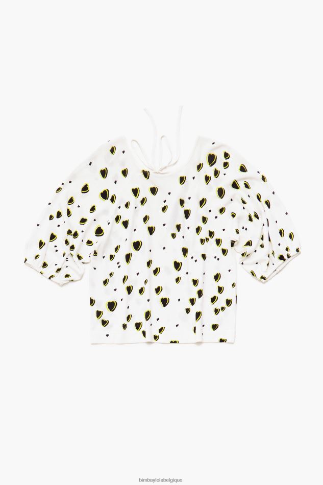 vêtements Bimba Y Lola pull en lin imprimé petits coeurs Ivoire HV4486370