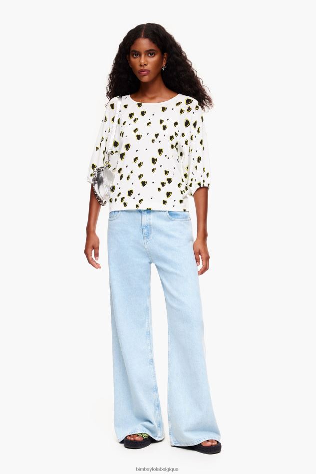 vêtements Bimba Y Lola pull en lin imprimé petits coeurs Ivoire HV4486370