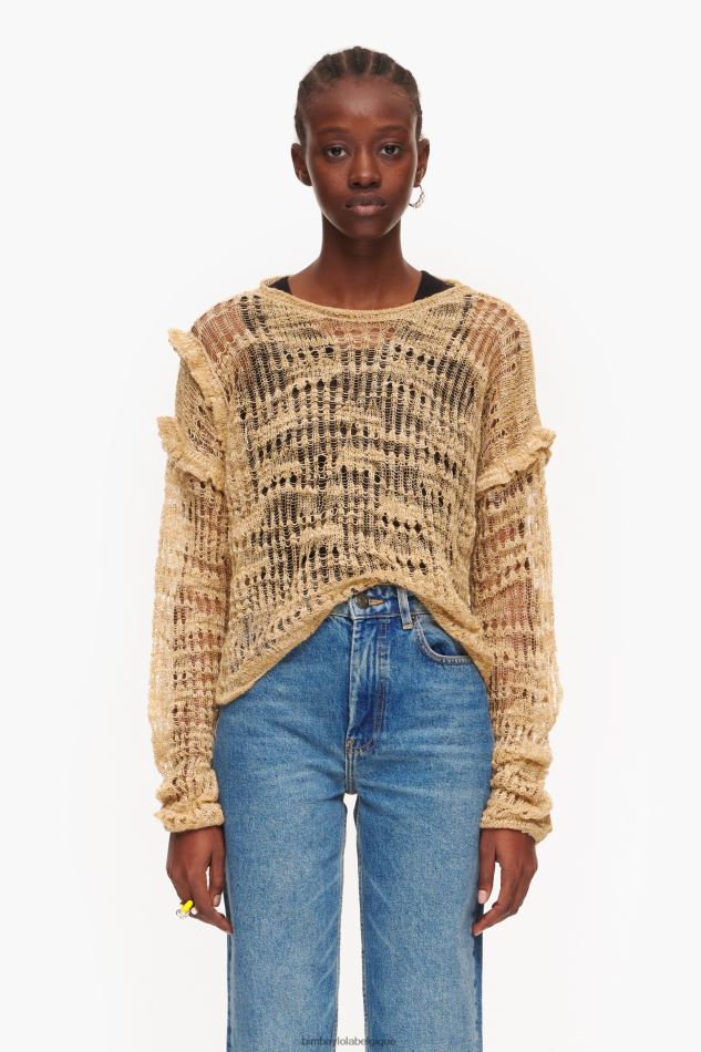 vêtements Bimba Y Lola pull en lin à mailles ajourées chameau HV4486362