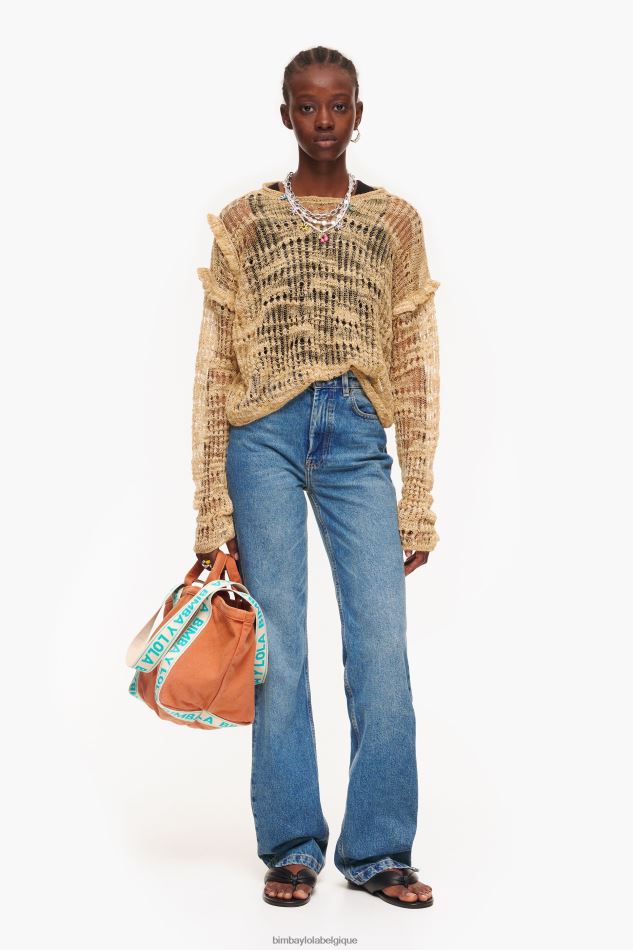 vêtements Bimba Y Lola pull en lin à mailles ajourées chameau HV4486362