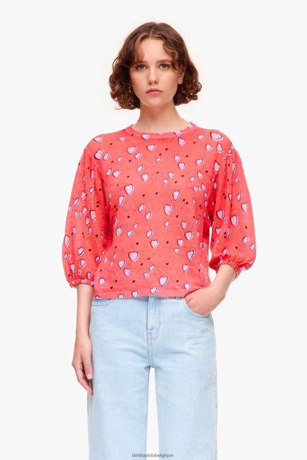 vêtements Bimba Y Lola pull en lin à petits cœurs rouge HV4486367