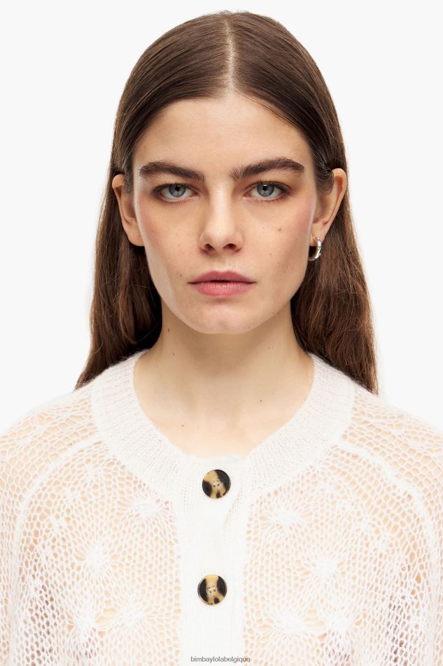 vêtements Bimba Y Lola pull en mohair à mailles ajourées écru HV4486378