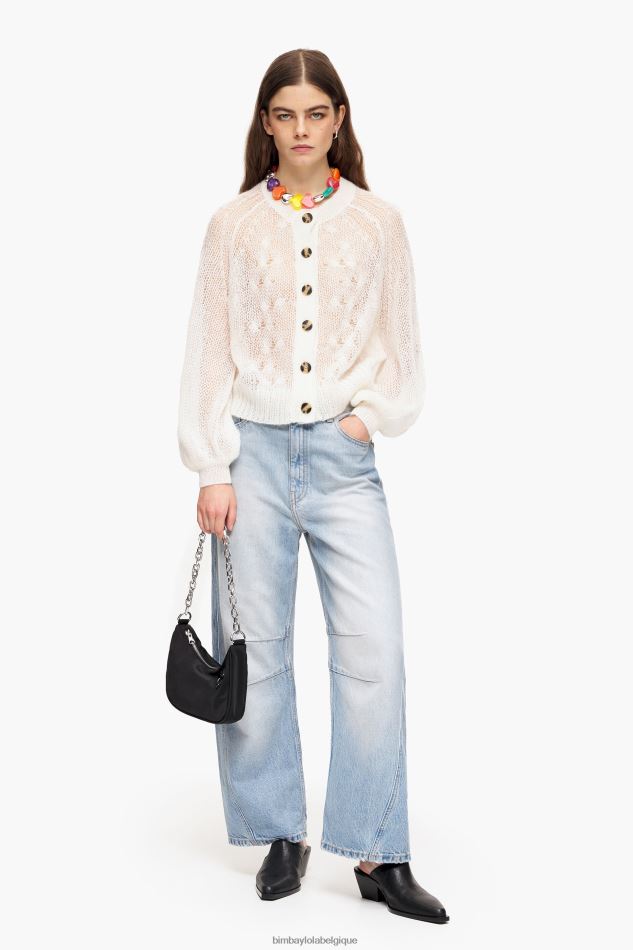 vêtements Bimba Y Lola pull en mohair à mailles ajourées écru HV4486378